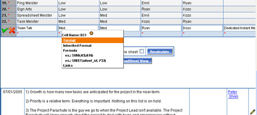 Row edit with spreadsheet notes along bottom